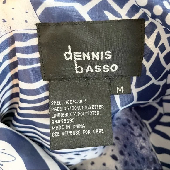 Dennis‎ Basso 100% Silk Grandma Blue Quilted Lightweight Puffer Jacket Coat M